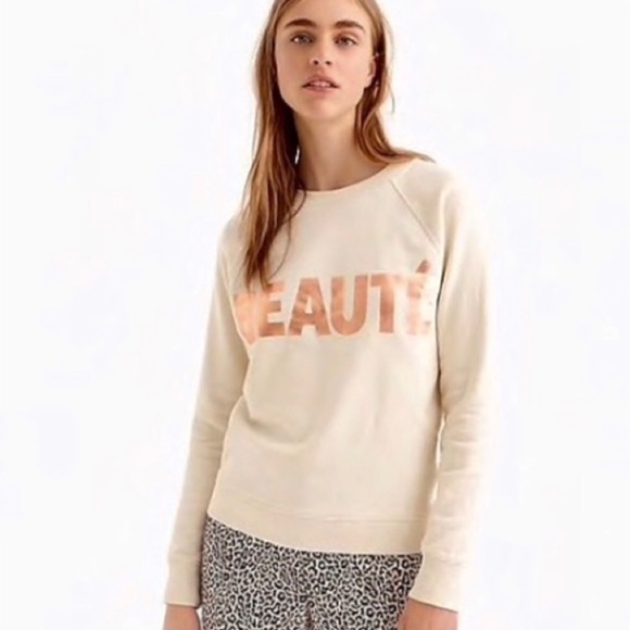 J. Crew Tops - J Crew-“BEAUTE’”-Sweatshirt w/Rose gold letters-EUC-worn once-Sz Med.